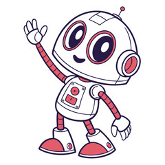 Cute cartoon robot waving hello with a friendly smile and big eyes