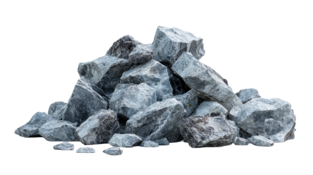 Pile of Rough Grey Rocks Against White Background - Powered by Adobe