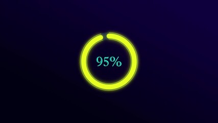 Animated yellow  color loading neon glowing colors progress , processing bar 0 and 100% percent, Counting from 0-100%percent time on a gradient background with 4k animation motion video.