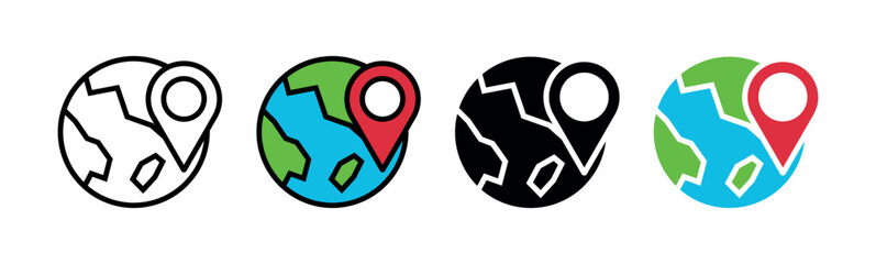 Region Globe with Location Pin, Flat Vector Map Marker, Geolocation Symbol for Navigation and Travel