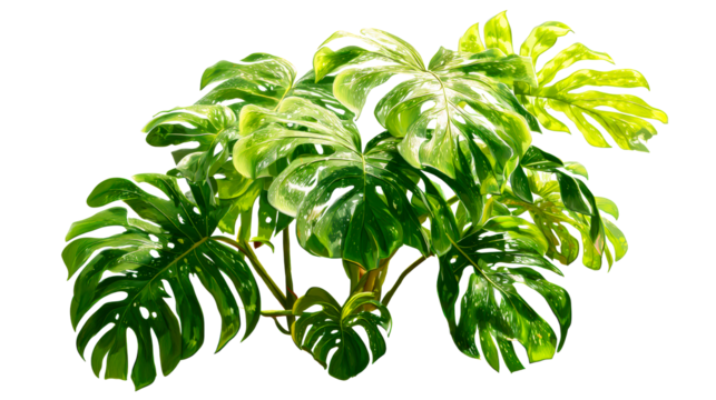 Lush green Monstera plant with split leaves
