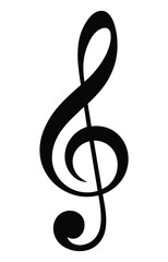 Black treble clef vector icon, elegant G clef music symbol for melody, notation, and composition design in musical graphics