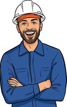 Handsome Indian worker man wearing uniform and helmet  vector cartoon illustration