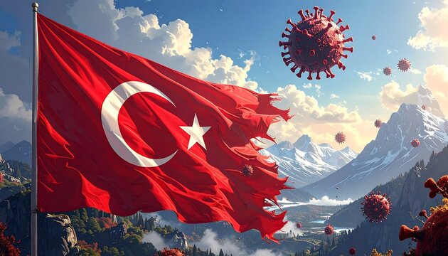 Turkish flag ravaged by coronavirus: a symbolic representation of crisis and challenges - Powered by Adobe
