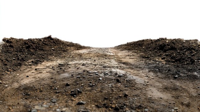 A dirt road with a small hill on either side, leading to a distant horizon.