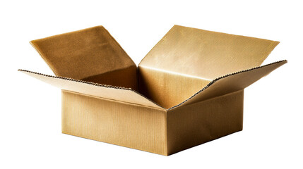 Open cardboard box with flaps lifted on white