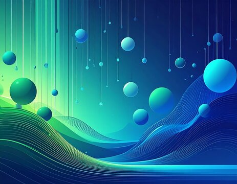 Abstract digital art with gradient spheres and flowing lines