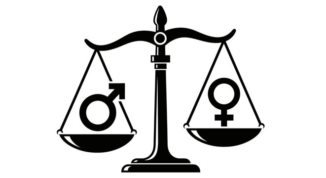 Scales of justice showing gender symbols, representing gender equality and balance.