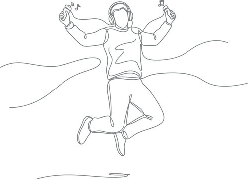 Athlete crosses finish line in triumphant celebratory jump with arms raised