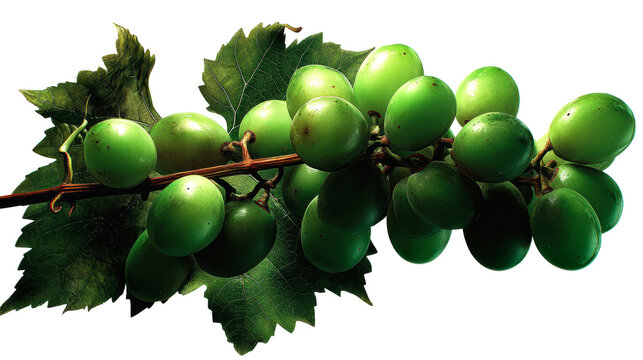 Green Grapes on Vine with Leaves
