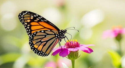 Obraz premium Monarch butterfly on pink flower nature photography vibrant colors 