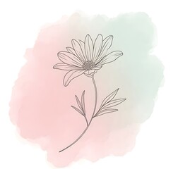 “Delicate floral line art with soft pink and green watercolor background, creating an elegant and minimal botanical aesthetic.”