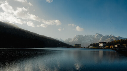 Landscape of Beautiful mountain lake Misurina in Dolomites - Lago di Misurina.,Italy
