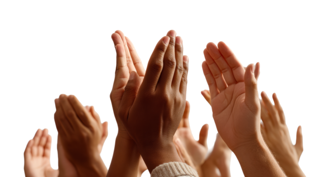 Many different hands clap in appreciation for achievement