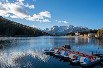Landscape of Beautiful mountain lake Misurina in Dolomites - Lago di Misurina.,Italy
