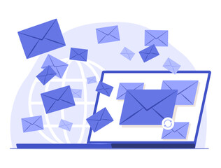 Laptop Computer with Email Overload for Online Working and Overburdened Concept Illustration