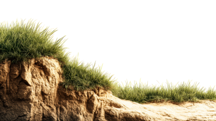 Steep cliff edge with green grass and textured soil