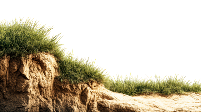 Steep cliff edge with green grass and textured soil