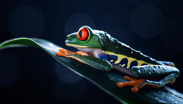 Red-Eyed Tree Frog on Leaf with Bokeh Background