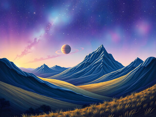 Una imagen esapacial de sueño con una montaña azul