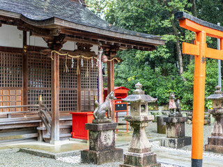 雨が降る稲荷神社の風景