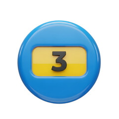 Blue Circle Number Three Icon Modern 3D Render with transparent background