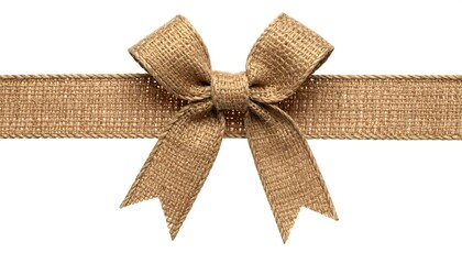 Elegant Gold Ribbon Bow on White Background for Gift Wrapping.