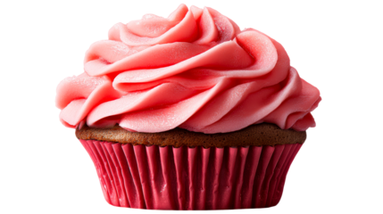 Pink Frosted Chocolate Cupcake in Red Wrapper