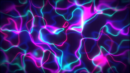Vibrant abstract neon light background with glowing lines and reflections