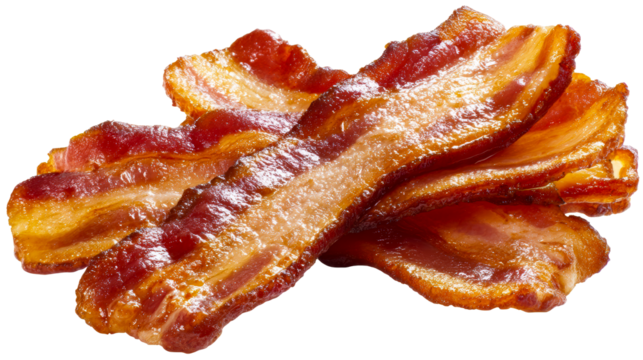 Crispy Cooked Bacon Strips Isolated on White