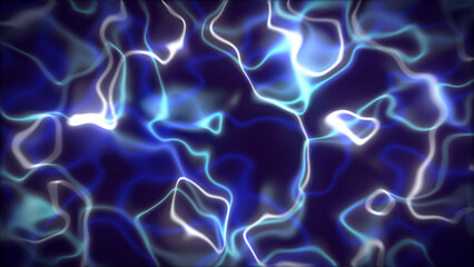 Abstract blue and white light streaks create a mesmerizing background