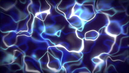 Abstract blue and white light streaks create a mesmerizing background