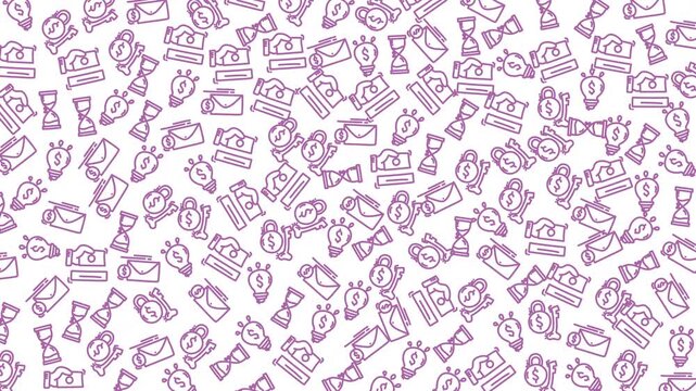 A continuous, artistic pattern of educational icons in soft purple tones perfect for creative or educational design projects and backgrounds.