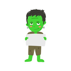 Adorable Halloween Frankenstein Monster Holding Sign