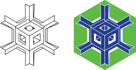 Geometric Abstract Shape Line Art and Color Version