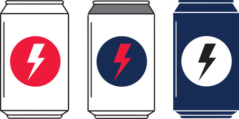 Three energy drink cans with lightning bolt logos soda can