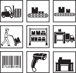 Warehouse Logistics Icons Set forklift pallet