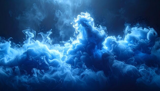 Glowing blue smoke, swirling and rising on a dark background
