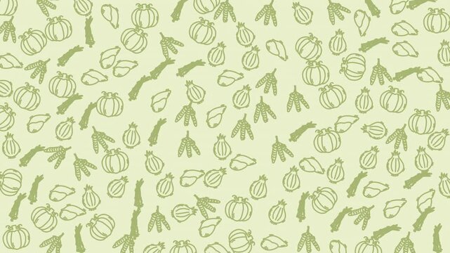 A continuous pattern featuring hand-drawn green vegetables and herbs, ideal for natural food, eco-friendly, culinary design, and organic branding projects.