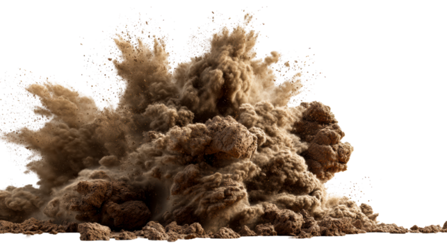 Explosive burst of soil and debris rising into the air