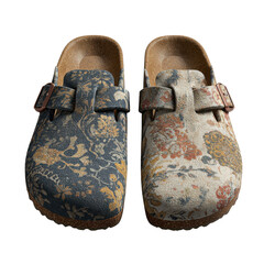 Exquisite Clogs with Floral Designs: A pair of intricately designed clogs showcasing a beautiful blend of artistry and comfort, ready to enhance your daily style.