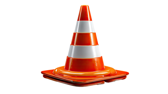 Traffic Cone Icon: This vivid image captures a vibrant traffic cone, its bright orange and white stripes standing out against a simple background. Embodying safety and direction.