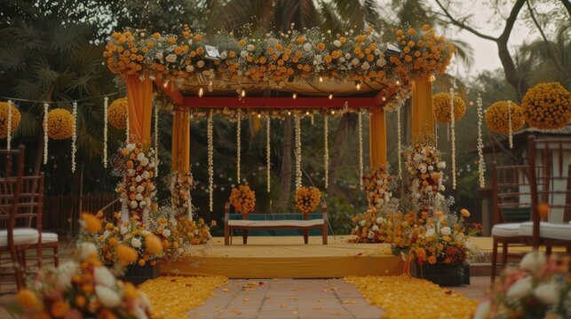Wedding Mandap with Orange and White Flowers