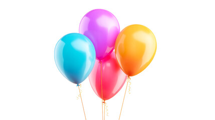 Cluster of colorful party balloons with ribbons