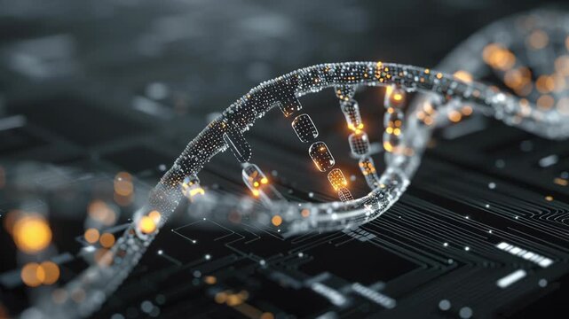 Macro shot molecular repair success moment represented as code lock alignment achieved, crisp sharp scientific future, gene-based therapy