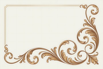 Antique Gold Scrollwork Corner Frame with Acanthus Leaves on Cream Background Keywords: antique, gold, scrollwork, corner, frame, acanthus, leaf, decorative, cream background, vintage, ornate