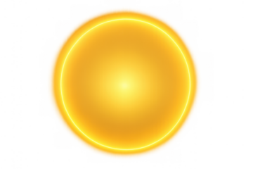 Glowing yellow circle light effect creating a luminous sphere with lens flare, sun abstract design on transparent background