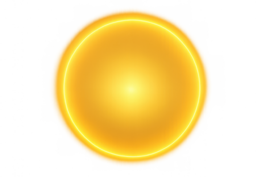 Glowing yellow circle light effect creating a luminous sphere with lens flare, sun abstract design on transparent background