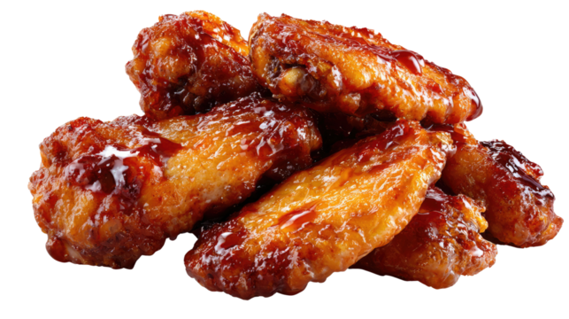 Chicken Wings: Appetizing chicken wings, coated in a glistening sauce. Perfect for a quick bite or a satisfying snack
