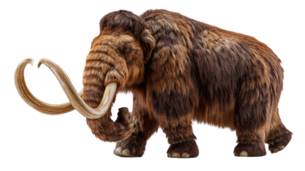 Giant woolly mammoth: A majestic woolly mammoth with impressive tusks stands tall, its thick, shaggy coat. a vivid reminder of prehistoric giants.